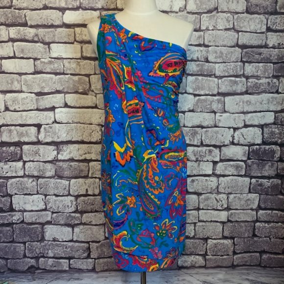 Lauren Ralph Lauren Dresses & Skirts - DONATED✨HPx2✨ Ralph Lauren One-Shoulder Multi-colored Dress Size 8 💙💗💛💚